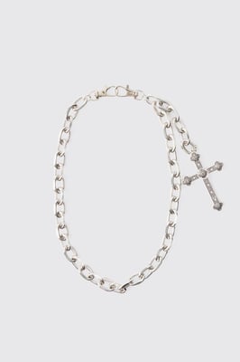 Cross Skull Jean Chain In Silver