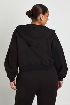Plus Core Basic Boxy Balloon Sleeve Oversized Zip Through Hoodie