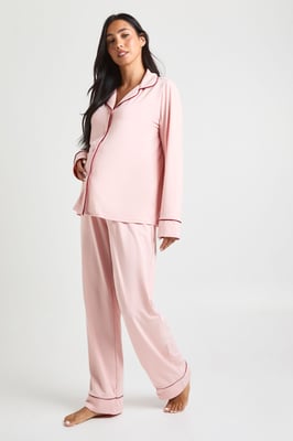 Maternity Piping Detail Long Sleeve Shirt & Trouser Pyjama Set