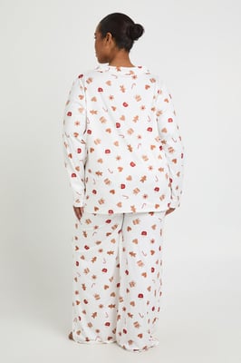 Plus Gingerbread Man Print Long Sleeve Shirt And Trousers Pyjama Set