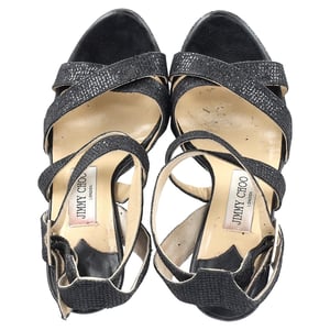 Jimmy Choo Vamp Glittered Platform Sandals in Black Leather