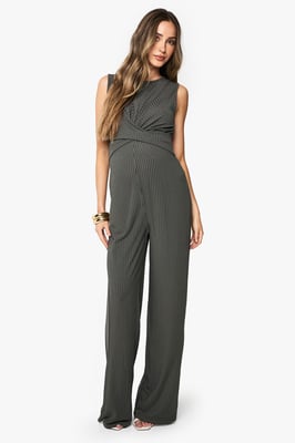 Maternity Rib Sleeveless Knot Detail Lounge Jumpsuit