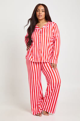 Plus Stripe Print Long Sleeve & Trouser PJ Set