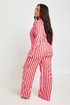 Plus Stripe Print Long Sleeve & Trouser PJ Set