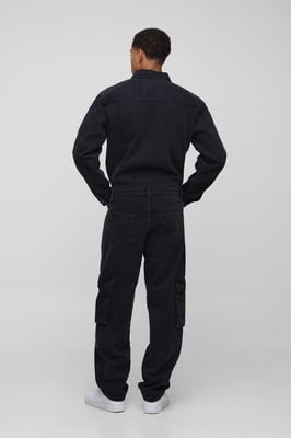Long Sleeve Relaxed Washed Cargo Denim Boilersuit