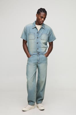 Short Sleeve Relaxed Washed Denim Boilersuit