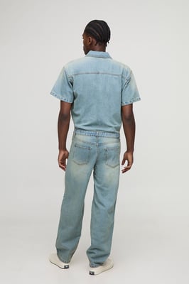 Short Sleeve Relaxed Washed Denim Boilersuit
