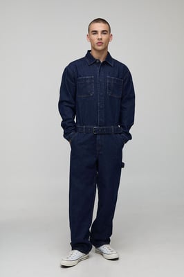 Long Sleeve Relaxed Fit Indigo Belted Boilersuit