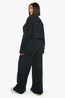 Plus Ribbed Button Down Cardigan and Wide Leg Trouser