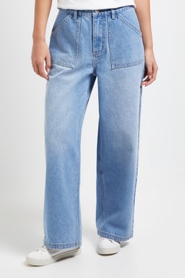 Petite Wide Leg High Waist Denim Jeans