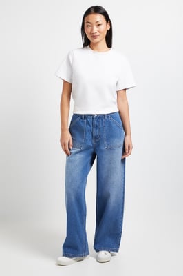 Petite Wide Leg High Waist Denim Jeans