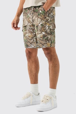 Forest Camo Fixed Waist Relaxed Cargo Shorts