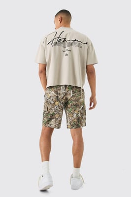 Forest Camo Fixed Waist Relaxed Cargo Shorts