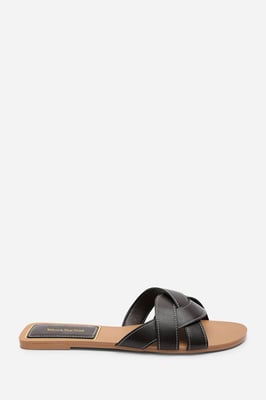 Where's That From Womens Elvira Braided Dark Brown Slide On Sandals With Contrast Stitching