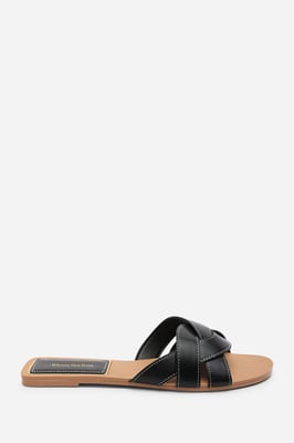 Where's That From Womens Elvira Braided Black Slide On Sandals With Contrast Stitching