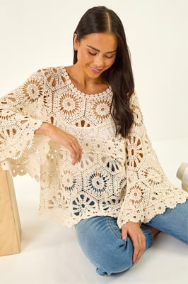Petite Crochet Flare Sleeve Top