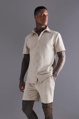 Short Sleeve Jersey Herringbone Shirt And Short Set