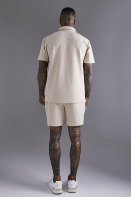Short Sleeve Jersey Herringbone Shirt And Short Set