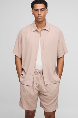 Oversized Short Sleeve Woven Shirt & Short Set