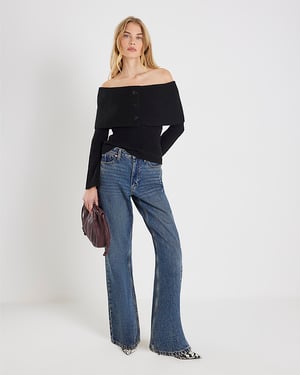 River Island Womens Jumper Black Knitted Long Sleeve Bardot