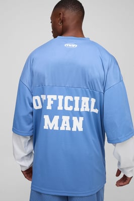 Oversized Official Man Faux Layer Mesh Hockey Top