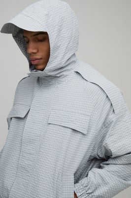 Oversized Boxy Check Funnel Hood Cagoule