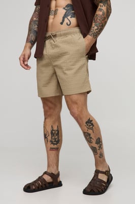 Mid Length Seersucker Check Swim Short