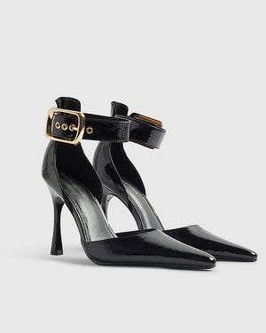 River Island Womens Court Shoes Black Buckle Ankle Strap Heels