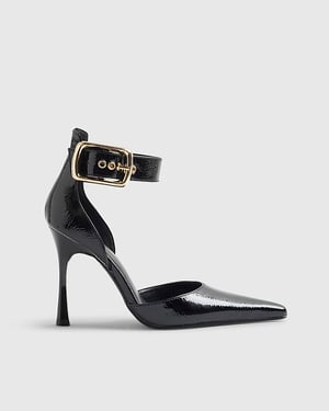 River Island Womens Court Shoes Black Buckle Ankle Strap Heels