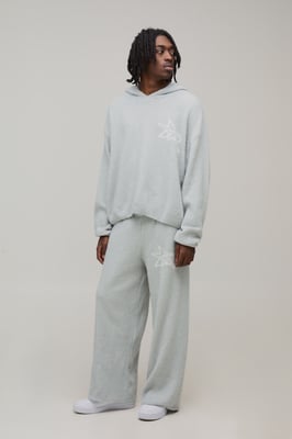 Oversized Boxy Hooded Boucle Knitted Tracksuit