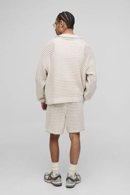 Oversized Boxy Blanket Open Stitch Knitted Tracksuit