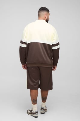 Plus Regular Fit Embroidered Sports Short Tracksuit