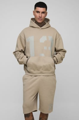Tall Oversized Boxy 13 Print Hoodie & Short Set