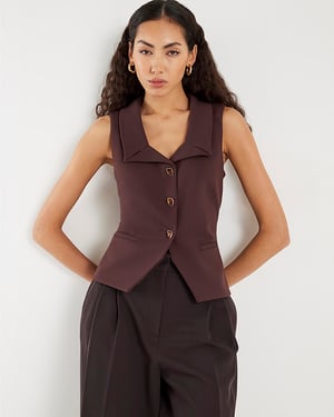 River Island Womens Waistcoat Brown Sleeveless Lapel