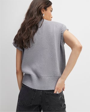 River Island Womens Top Grey Knitted Sleeveless Ribbed Hem Tank