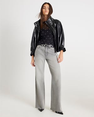 River Island Womens Top Black Mesh Long Sleeve Studded