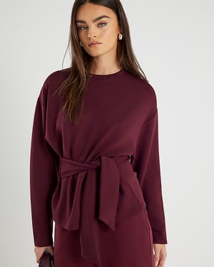 River Island Womens Top Red Premium Long Sleeve Tie Front