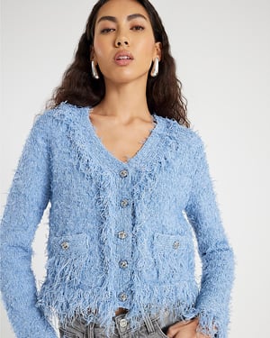 River Island Womens Cardigan Blue Boucle Long Sleeve