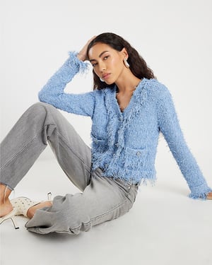 River Island Womens Cardigan Blue Boucle Long Sleeve