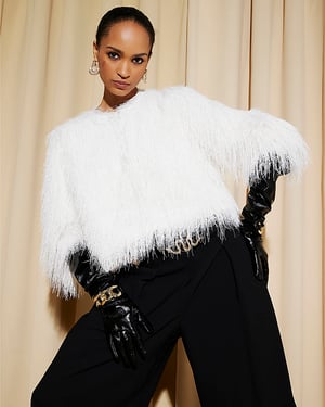 River Island Womens Cardigan Cream Long Sleeve Fringed