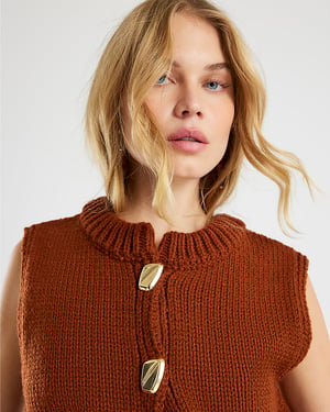 River Island Womens Cardigan Brown Sleeveless Button Up
