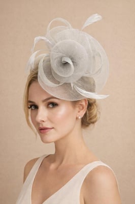 Floral Fascinator with A Wide Base in Light Grey