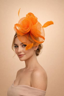Floral Fascinator with A Wide Base in Orange
