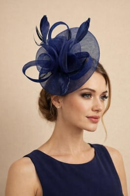 Floral Fascinator with A Wide Base in Navy