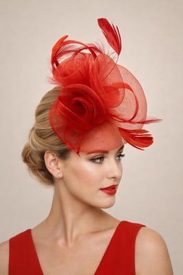 Floral Fascinator with A Wide Base in Red