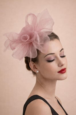 Folded Bow Fascinator with Tipped Feathers in Pink