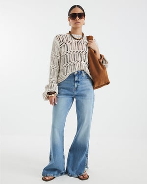 River Island Womens Flared Jeans Petite Blue High Rise