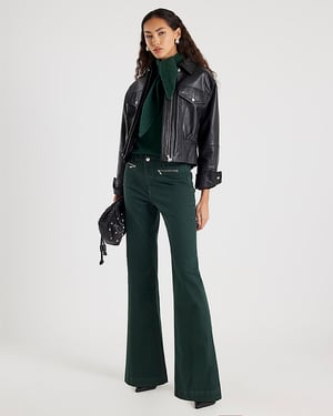 River Island Womens Flared Jeans Green Zip Front Relaxed