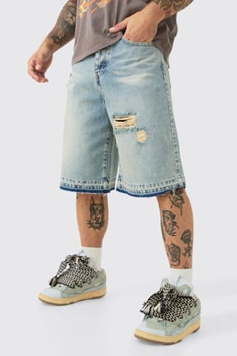 Ripped Denim Jorts In Antique Blue