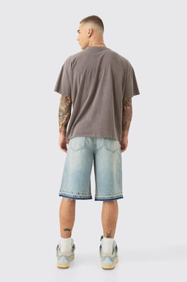 Ripped Denim Jorts In Antique Blue